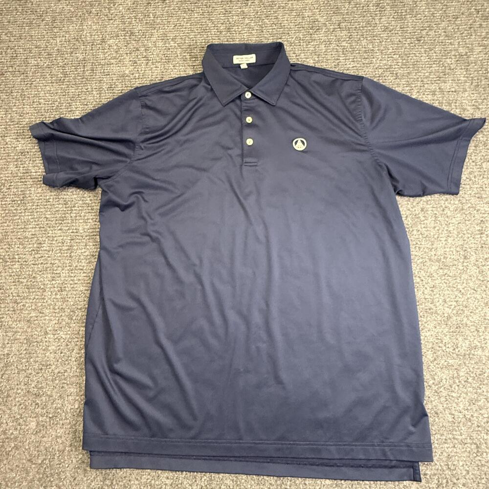 Peter Millar Polo Shirt Mens XL Blue Solid Summer Comfort Golf Stretch Logo